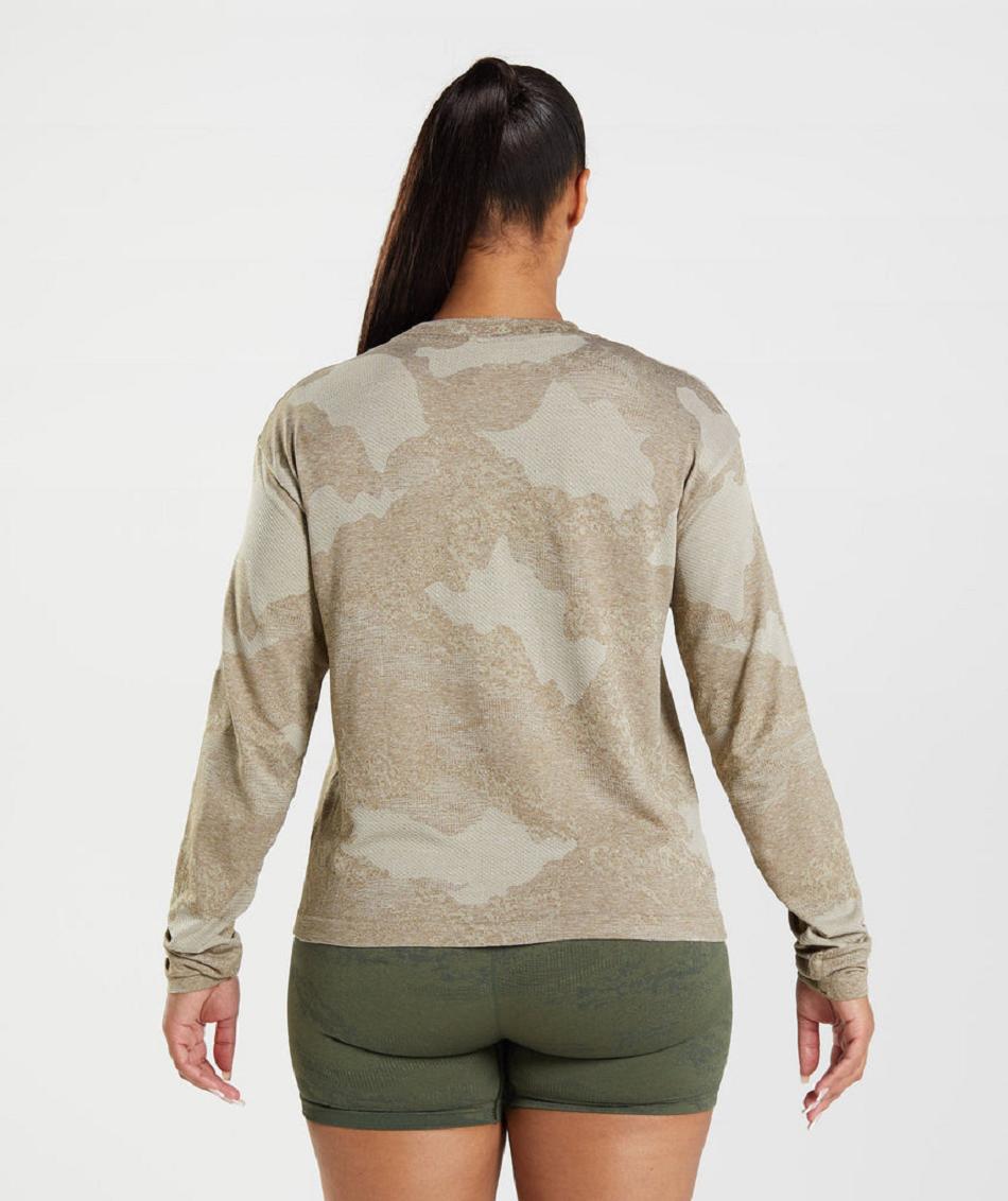 Long Sleeve Gymshark Adapt Camo Seamless Mujer Gris Marrones | CO 2323BEX